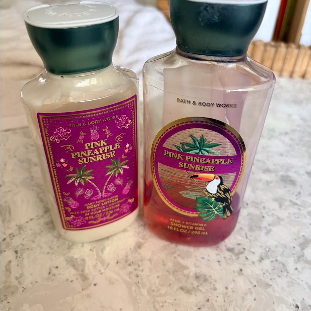 SET of 2. Bath & Body Works Pink Pineapple Sunrise Lotion & Shower Gel